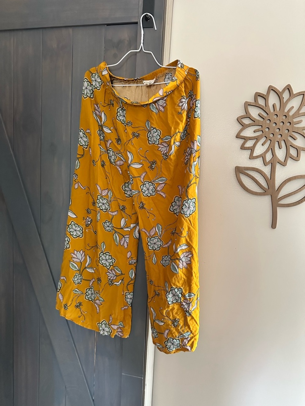 Jaase Mustard Floral Wide-Leg Pants